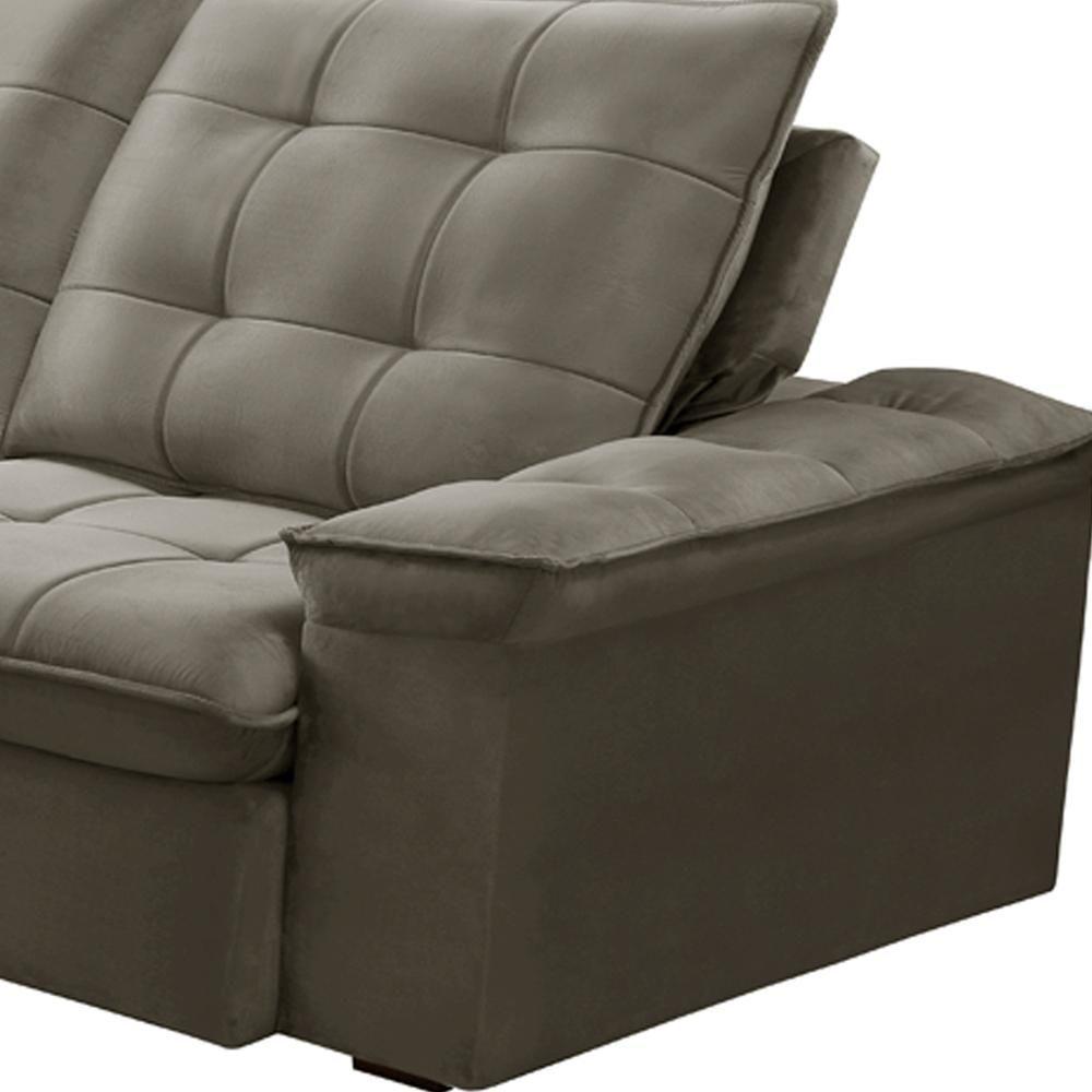 Sofá Retrátil Reclinável Para Sala 3 Lugares 210cm Nijma F04 Veludo Marrom Claro - Lyam Decor - 6