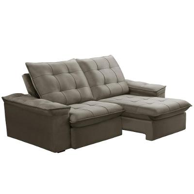 Sofá Retrátil Reclinável Para Sala 3 Lugares 210cm Nijma F04 Veludo Marrom Claro - Lyam Decor