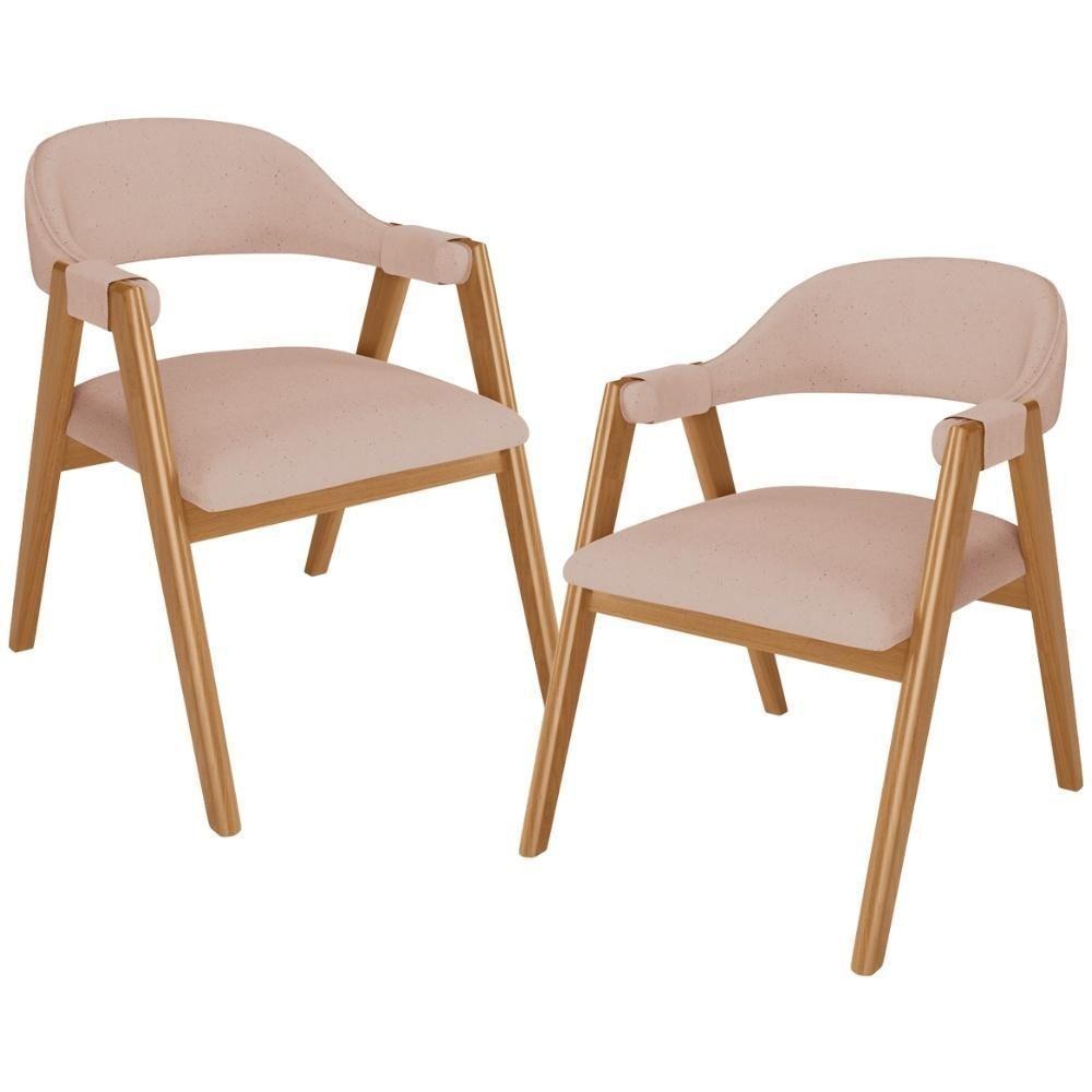 Kit 02 Cadeiras De Jantar E Estar Living Estofada Nadja L02 Linho Rosê - Lyam Decor - 1