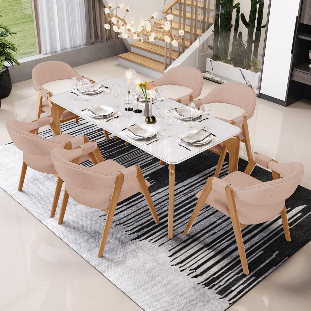 Kit 02 Cadeiras De Jantar E Estar Living Estofada Nadja L02 Linho Rosê - Lyam Decor - 2