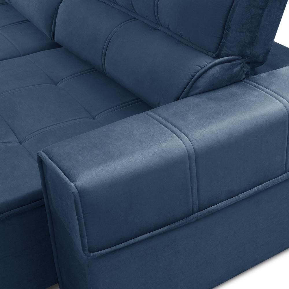 Sofá Retrátil Reclinável Para Sala 3 Lugares 210cm Samir F04 Veludo Azul - Lyam Decor - 2