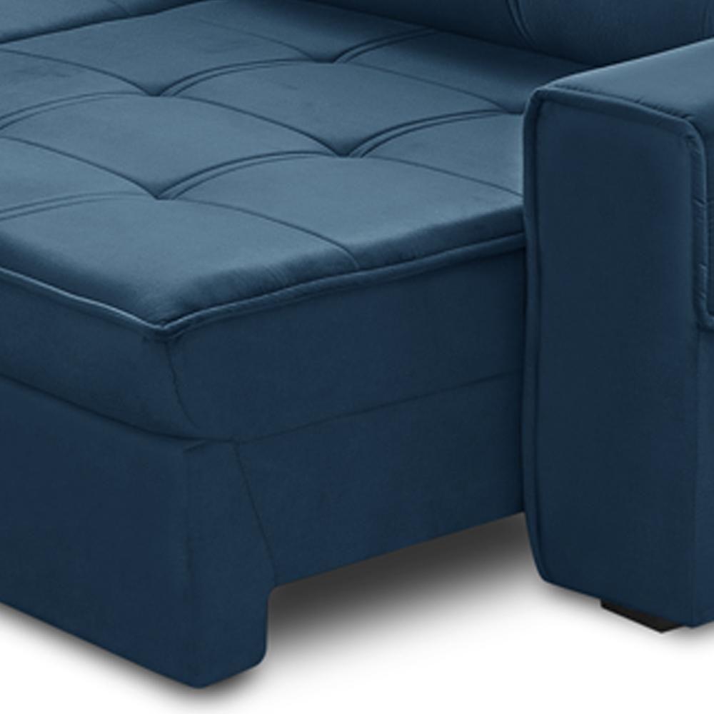Sofá Retrátil Reclinável Para Sala 3 Lugares 210cm Samir F04 Veludo Azul - Lyam Decor - 4