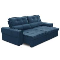 Sofá Retrátil Reclinável Para Sala 3 Lugares 210cm Samir F04 Veludo Azul - Lyam Decor - 8