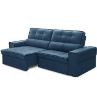 Sofá Retrátil Reclinável Para Sala 3 Lugares 210cm Samir F04 Veludo Azul - Lyam Decor - 9