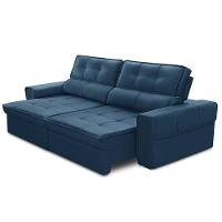 Sofá Retrátil Reclinável Para Sala 3 Lugares 210cm Samir F04 Veludo Azul - Lyam Decor - 10
