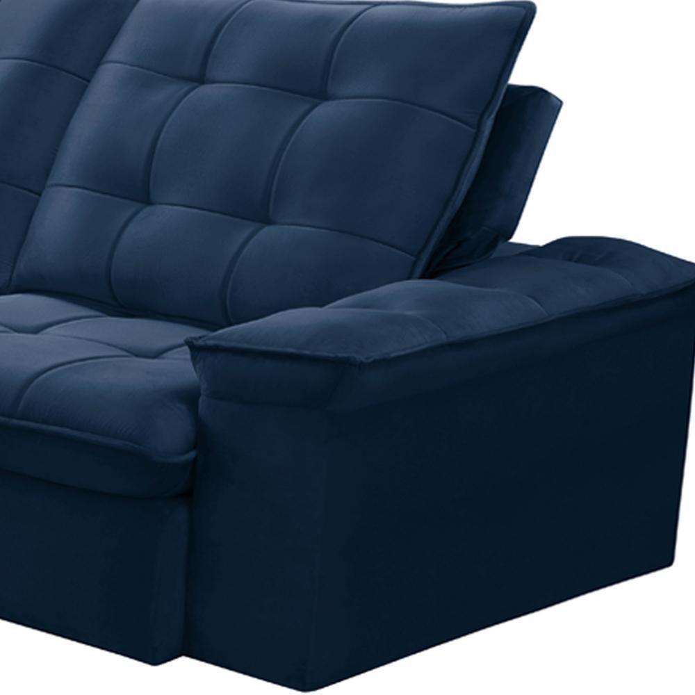 Sofá Retrátil Reclinável Para Sala 3 Lugares 210cm Nijma F04 Veludo Azul - Lyam Decor - 7