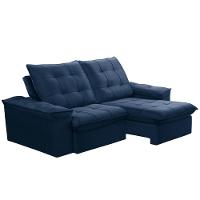 Sofá Retrátil Reclinável Para Sala 3 Lugares 210cm Nijma F04 Veludo Azul - Lyam Decor - 1
