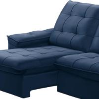 Sofá Retrátil Reclinável Para Sala 3 Lugares 210cm Nijma F04 Veludo Azul - Lyam Decor - 6