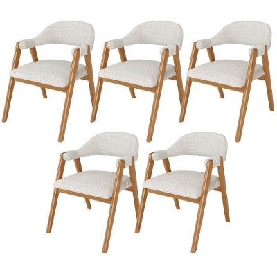 Kit 05 Cadeiras De Jantar E Estar Living Estofada Nadja L02 Bouclê Cru - Lyam Decor