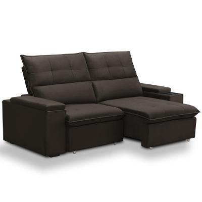 Sofá Retrátil Reclinável Para Sala 3 Lugares 210cm Niels F04 Veludo Marrom Escuro - Lyam Decor