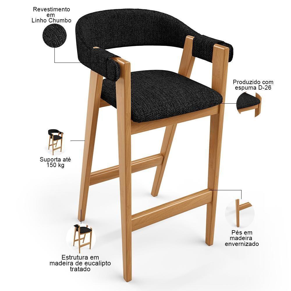 Kit 06 Banquetas Alta Bar Cozinha Sala De Jantar Bar Nadja L02 Linho Chumbo - Lyam Decor - 4