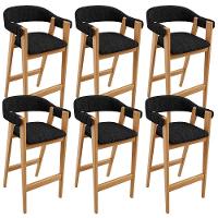 Kit 06 Banquetas Alta Bar Cozinha Sala De Jantar Bar Nadja L02 Linho Chumbo - Lyam Decor - 1