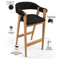 Kit 06 Banquetas Alta Bar Cozinha Sala De Jantar Bar Nadja L02 Linho Chumbo - Lyam Decor