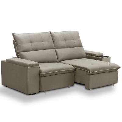 Sofá Retrátil Reclinável Para Sala 3 Lugares 210cm Niels F04 Veludo Amêndoa - Lyam Decor