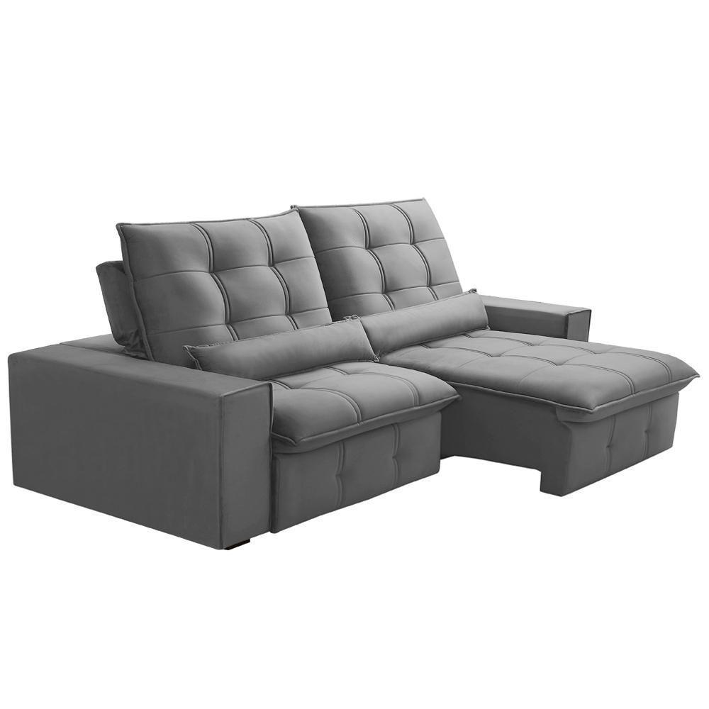 Sofá Retrátil Reclinável Para Sala 3 Lugares 210cm Curie F04 Veludo Cinza Claro - Lyam Decor - 1