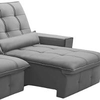 Sofá Retrátil Reclinável Para Sala 3 Lugares 210cm Curie F04 Veludo Cinza Claro - Lyam Decor - 6