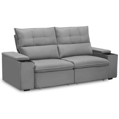 Sofá Retrátil Reclinável Para Sala 3 Lugares 210cm Niels F04 Veludo Cinza Claro - Lyam Decor