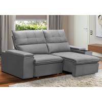 Sofá Retrátil Reclinável Para Sala 3 Lugares 210cm Niels F04 Veludo Cinza Claro - Lyam Decor - 2
