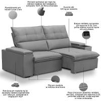 Sofá Retrátil Reclinável Para Sala 3 Lugares 210cm Niels F04 Veludo Cinza Claro - Lyam Decor