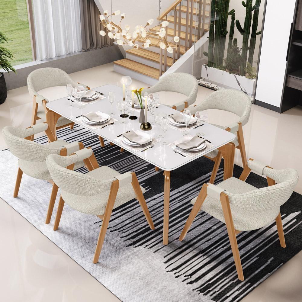 Cadeira De Jantar E Estar Living Estofada Nadja L02 Linho Champagne - Lyam Decor - 2