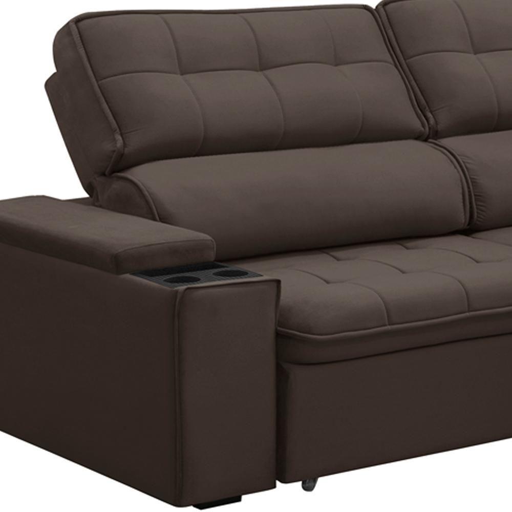Sofá Retrátil Reclinável Para Sala 3 Lugares 210cm Nour F04 Veludo Marrom Escuro - Lyam Decor - 9