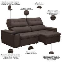 Sofá Retrátil Reclinável Para Sala 3 Lugares 210cm Nour F04 Veludo Marrom Escuro - Lyam Decor - 2