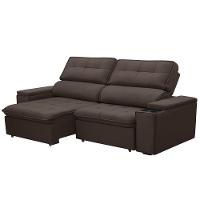 Sofá Retrátil Reclinável Para Sala 3 Lugares 210cm Nour F04 Veludo Marrom Escuro - Lyam Decor - 6