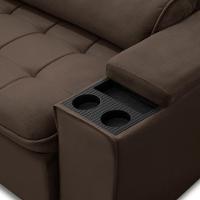 Sofá Retrátil Reclinável Para Sala 3 Lugares 210cm Nour F04 Veludo Marrom Escuro - Lyam Decor - 7