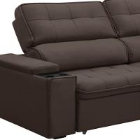 Sofá Retrátil Reclinável Para Sala 3 Lugares 210cm Nour F04 Veludo Marrom Escuro - Lyam Decor - 9