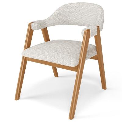 Cadeira De Jantar E Estar Living Estofada Nadja L02 Bouclê Cru - Lyam Decor