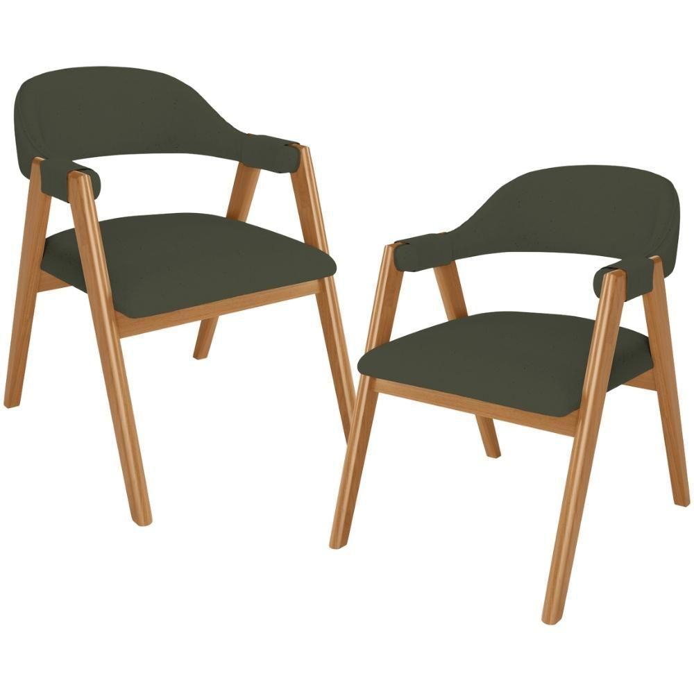 Kit 02 Cadeiras De Jantar E Estar Living Estofada Nadja L02 Linho Verde Musgo - Lyam Decor - 1