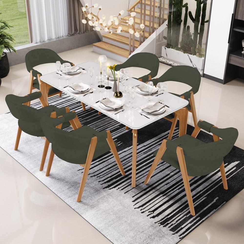 Kit 02 Cadeiras De Jantar E Estar Living Estofada Nadja L02 Linho Verde Musgo - Lyam Decor - 2