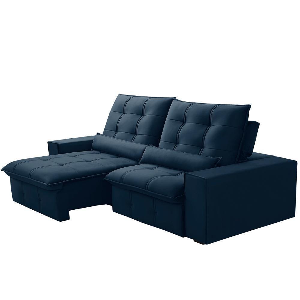 Sofá Retrátil Reclinável Para Sala 3 Lugares 210cm Curie F04 Veludo Azul - Lyam Decor - 6