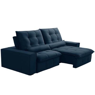 Sofá Retrátil Reclinável Para Sala 3 Lugares 210cm Curie F04 Veludo Azul - Lyam Decor