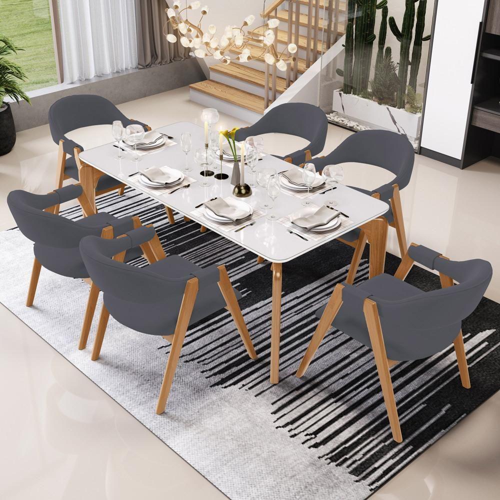 Kit 02 Cadeiras De Jantar E Estar Living Estofada Nadja L02 Suede Cinza - Lyam Decor - 5