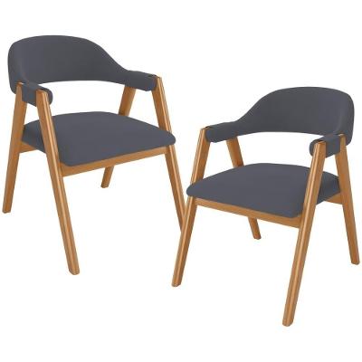 Kit 02 Cadeiras De Jantar E Estar Living Estofada Nadja L02 Suede Cinza - Lyam Decor