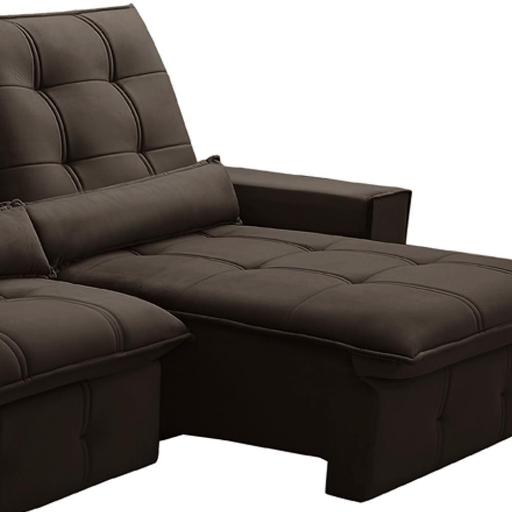 Sofá Retrátil Reclinável Para Sala 3 Lugares 210cm Curie F04 Veludo Marrom Escuro - Lyam Decor - 5