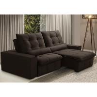 Sofá Retrátil Reclinável Para Sala 3 Lugares 210cm Curie F04 Veludo Marrom Escuro - Lyam Decor - 2