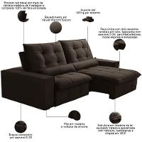 Sofá Retrátil Reclinável Para Sala 3 Lugares 210cm Curie F04 Veludo Marrom Escuro - Lyam Decor - 3
