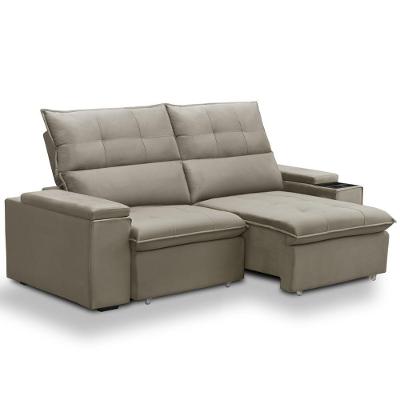 Sofá Retrátil Reclinável Para Sala 3 Lugares 210cm Niels F04 Veludo Marrom Claro - Lyam Decor
