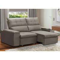 Sofá Retrátil Reclinável Para Sala 3 Lugares 210cm Niels F04 Veludo Marrom Claro - Lyam Decor - 2