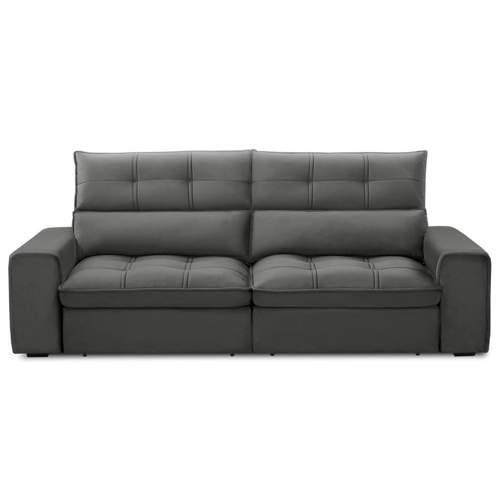 Sofá Retrátil Reclinável Para Sala 3 Lugares 210cm Asaph F04 Veludo Cinza Escuro - Lyam Decor - 3