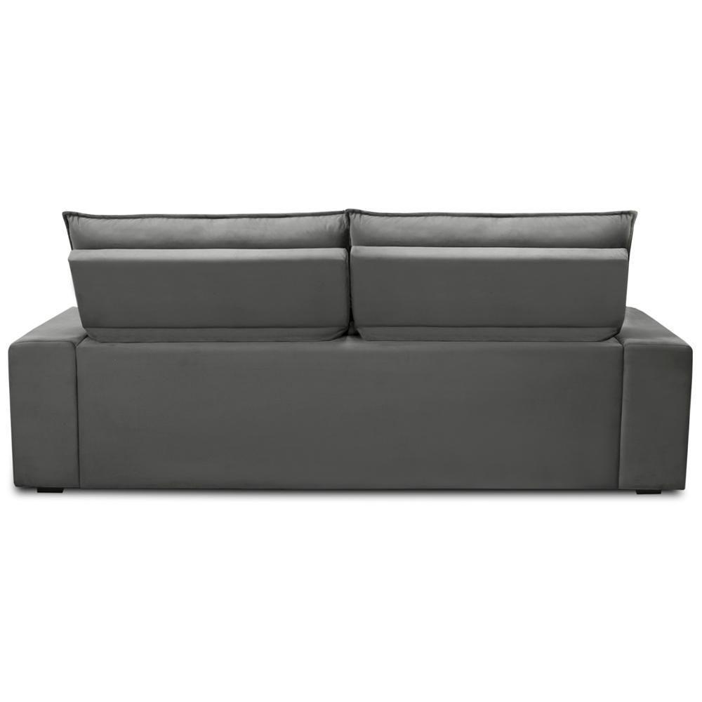 Sofá Retrátil Reclinável Para Sala 3 Lugares 210cm Asaph F04 Veludo Cinza Escuro - Lyam Decor - 7