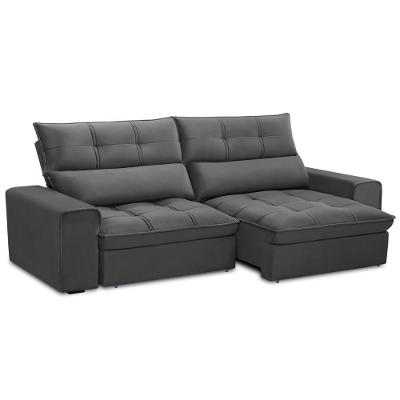 Sofá Retrátil Reclinável Para Sala 3 Lugares 210cm Asaph F04 Veludo Cinza Escuro - Lyam Decor