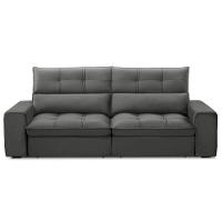 Sofá Retrátil Reclinável Para Sala 3 Lugares 210cm Asaph F04 Veludo Cinza Escuro - Lyam Decor - 3