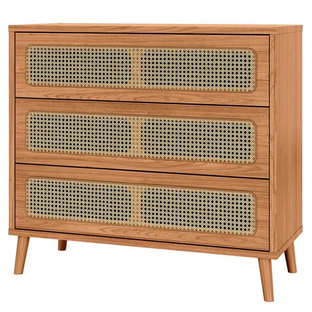 Cômoda Para Quarto 3 Gavetas Com Palha 105cm Pés Retrô Arnoni D03 Freijó - Lyam Decor - 1