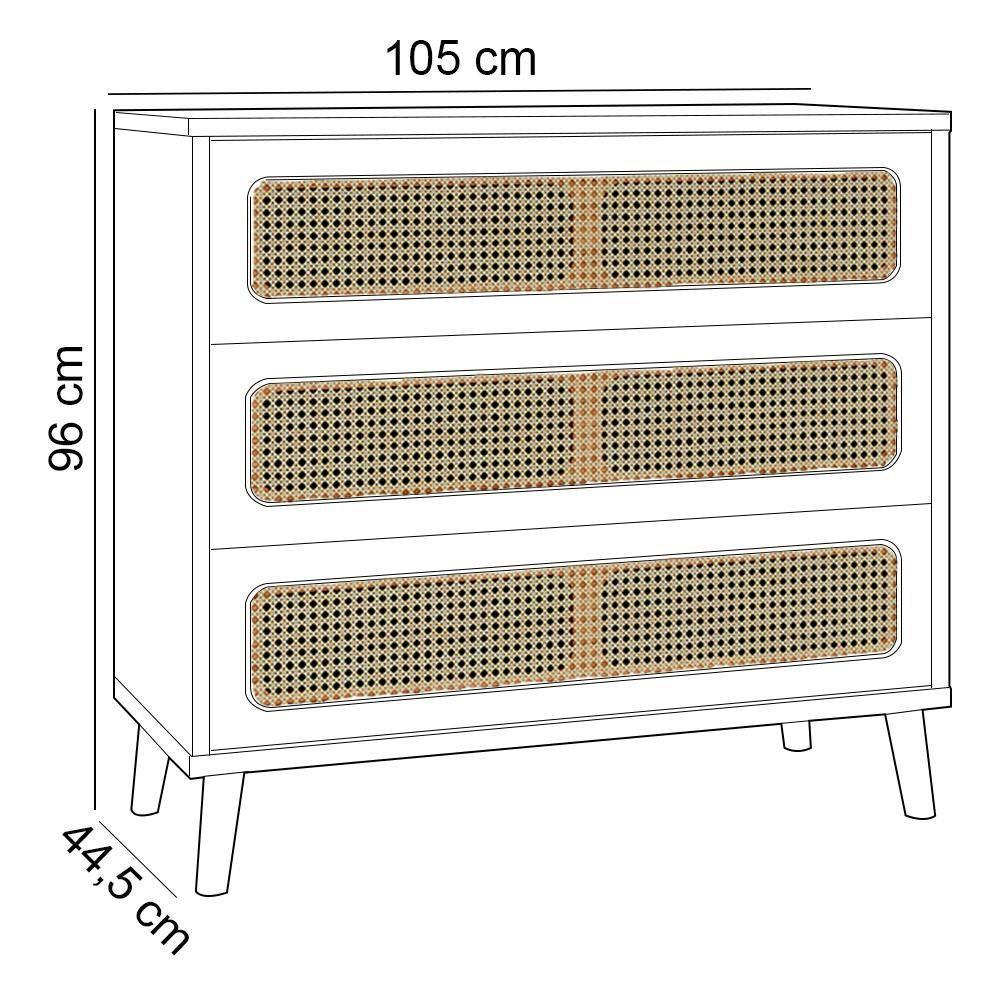 Cômoda Para Quarto 3 Gavetas Com Palha 105cm Pés Retrô Arnoni D03 Freijó - Lyam Decor - 2