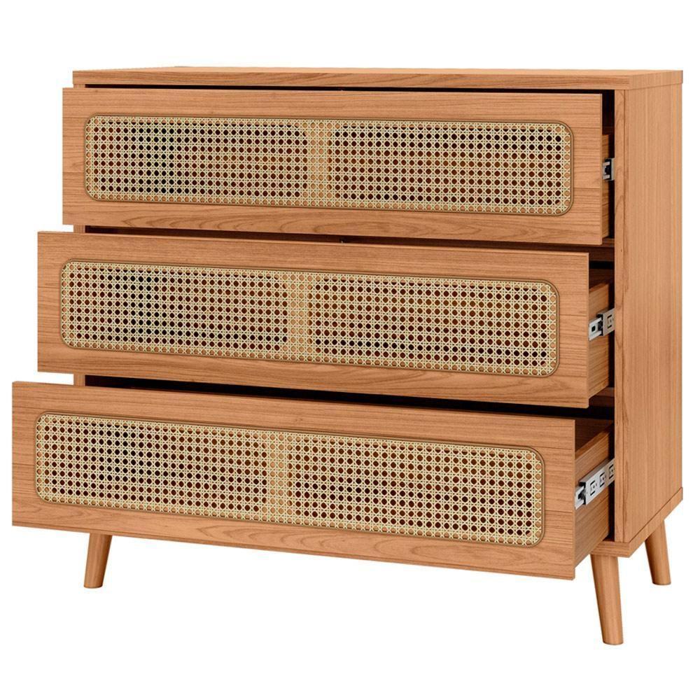 Cômoda Para Quarto 3 Gavetas Com Palha 105cm Pés Retrô Arnoni D03 Freijó - Lyam Decor - 7