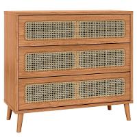 Cômoda Para Quarto 3 Gavetas Com Palha 105cm Pés Retrô Arnoni D03 Freijó - Lyam Decor - 3