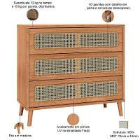 Cômoda Para Quarto 3 Gavetas Com Palha 105cm Pés Retrô Arnoni D03 Freijó - Lyam Decor